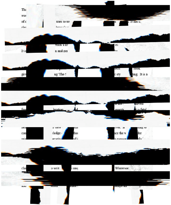 The previous image has been further disrupted by horizontal, thick, black lines which render the text unreadable.