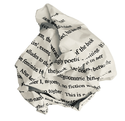 A photo of the essay printed out and screwed up into a tight ball.
